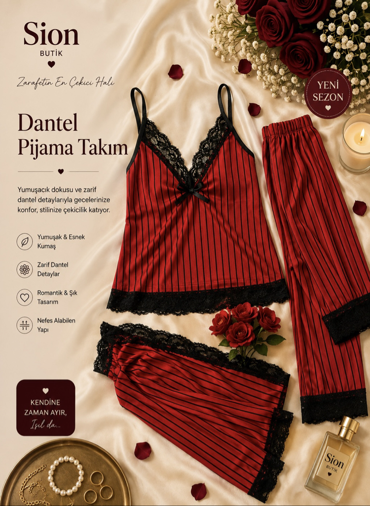 Kırmızı Çizgili Pijama Takımı